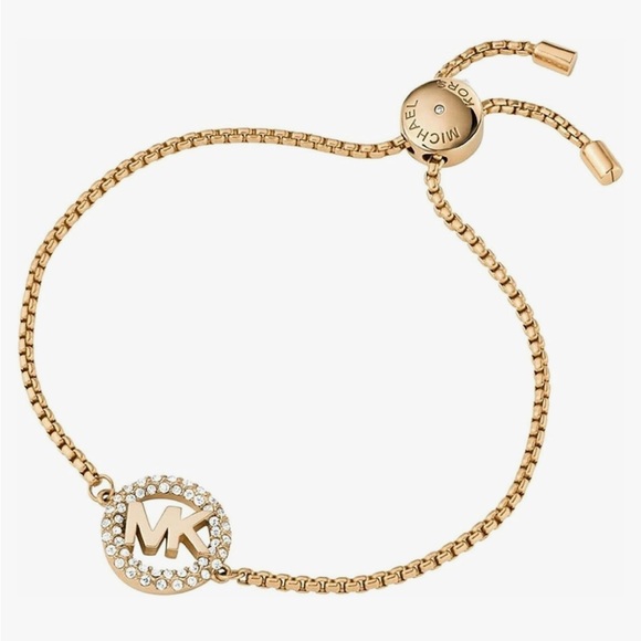 MICHAEL KORS Gold Tone Pave MK Logo Bracelet with crystal accent. - Picture 1 of 8
